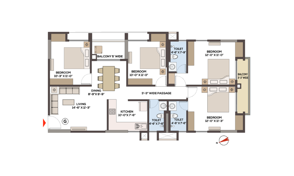 4BHK + 3T Floor Plan